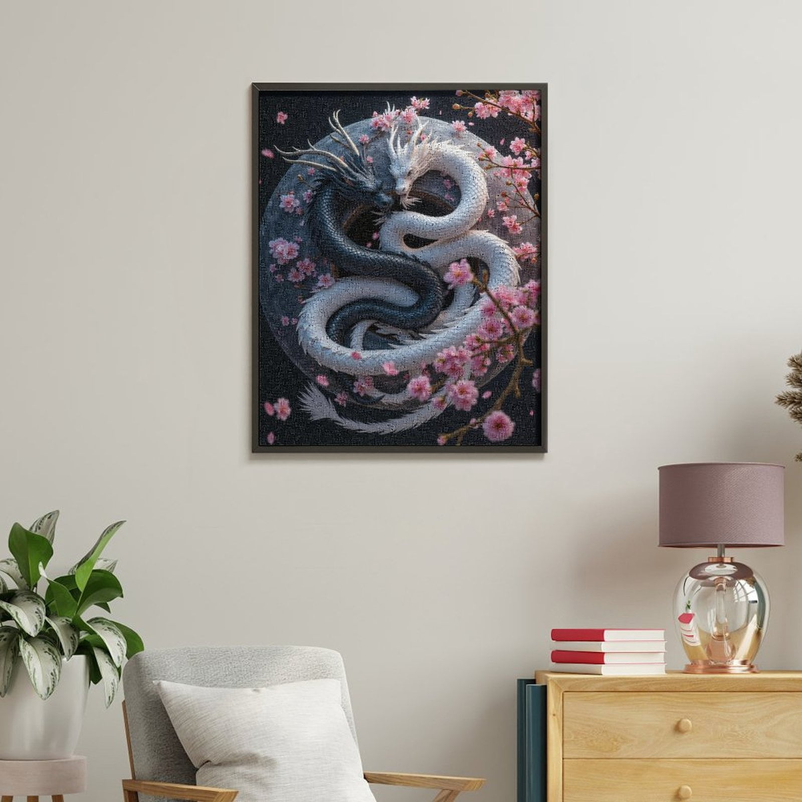 Paint By Numbers Kit for Adults Beginner - Yin Yang Dragons Cherry Blossoms DIY Canvas Painting Kits for Adults, Frameless Paint By Number for Adults for Home Wall Decor 16x20 Inch