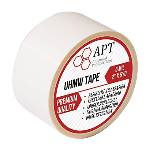 APT 0.007" Thick Low Friction Extra Durable Ultra-high Molecular Weight Polyethylene tape, for Surface Protection, Noise Reduction for Rails, Drawers and Lining, 2" x 5 yards, 1 Roll/Pack