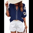 thumbnail image 3 of Blusas de Verano para Mujer, Blusas Florales Bordadas con Mangas Abullonadas, Cuello en V, Estilo Bohemio, Informal Azul Marino S, 3 of 7