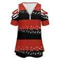 thumbnail image 4 of Musical Notes Red And Black Background Womens Summer V Neck Zipper Top Short Sleeve T Shirt Off Shoulder Top Casual Classy Loose Shirts, 4 of 7