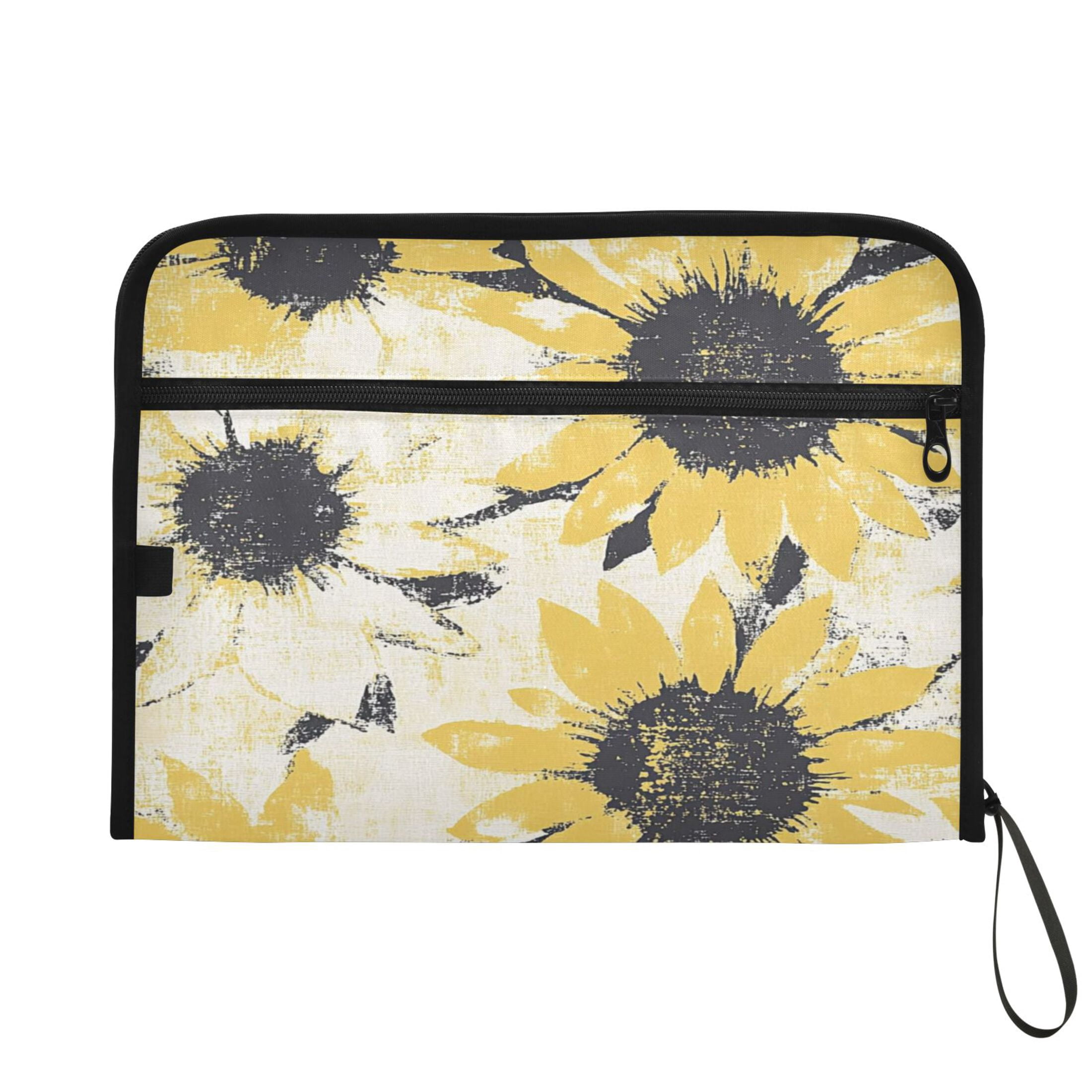 Accordion File Organizer with Zip Closure 13 Pockets Expanding File Folder Letter A4 Paper Document Organizer for Home Office Yellow and White Sunflower