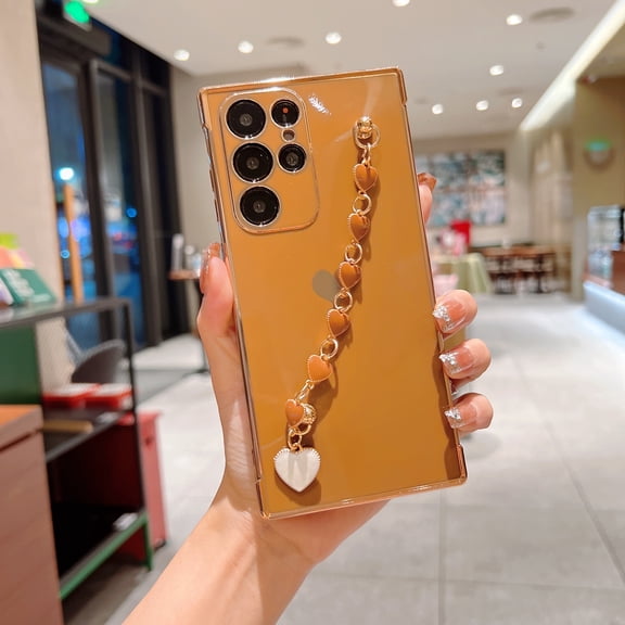 Galaxy S21 Ultra Case, Samsung S21 Ultra 5G Case for Women with Wrist Strap Cute Cartoon Design Soft TPU Bumper Phone Case Girly Cover for Samsung Galaxy S21 Ultra 6.8 inch 2021,Brown