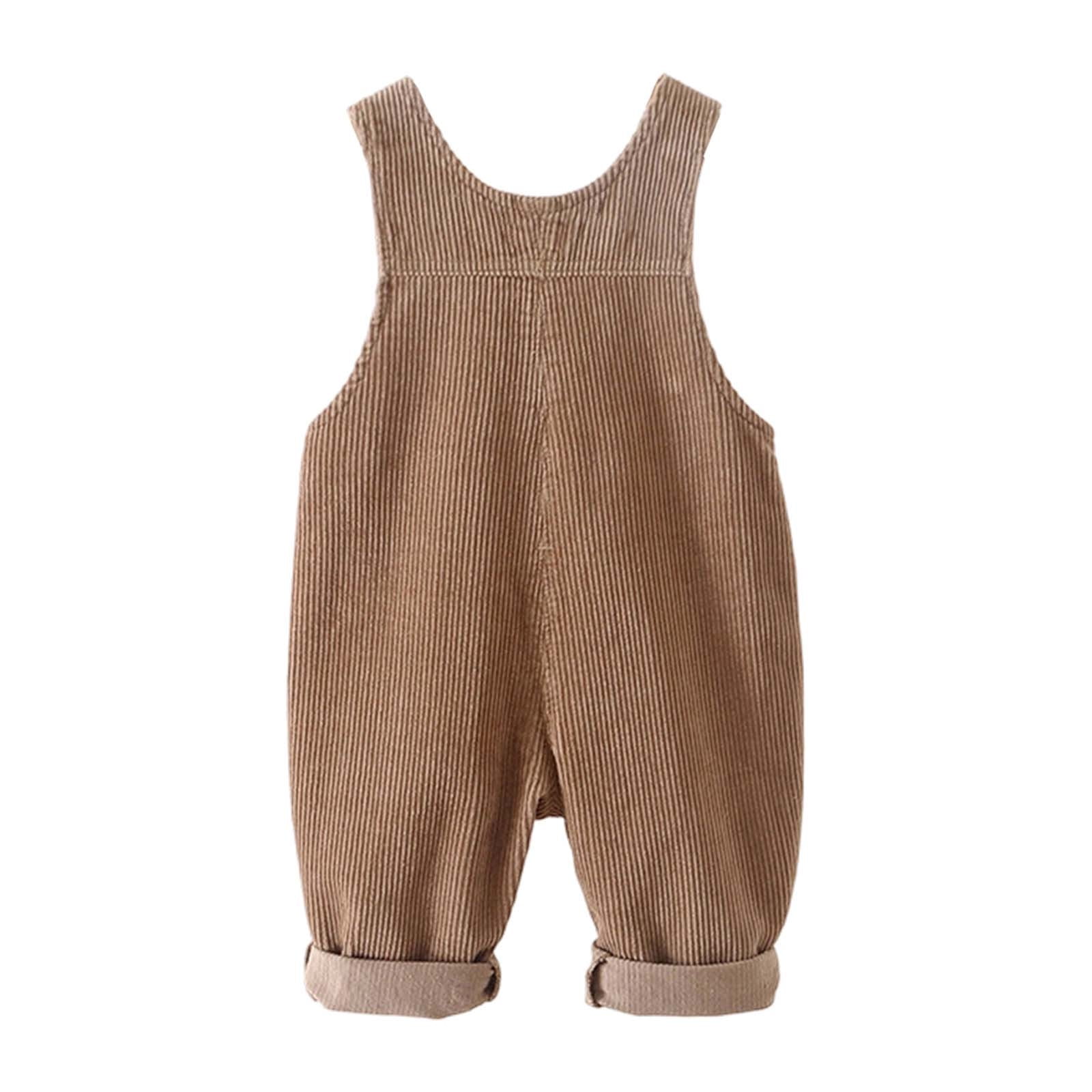 Ulitacool Boys Romper 18-24 Months Round Neck Corduroy Onesies Overall With Adjustable Straps And Convenient Snap Closure Sleeveless Jumpsuit Durable Clothing Coffee