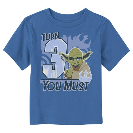 

Toddler s Star Wars Yoda Turn 3 You Must Rebel Logo Portrait Graphic Tee Royal Blue 5T