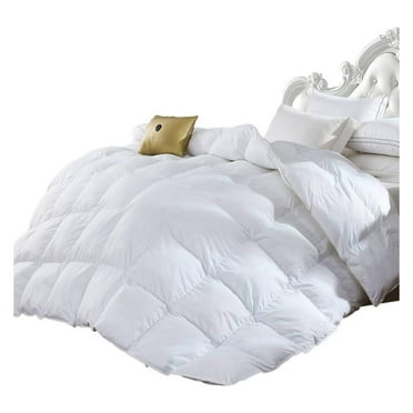 LoWyiL King Size Luxurious 1200 Thread Count Goose Down Alternative Comforter, 100% Egyptian Cotton Cover, Solid White Color, 750 Fill Power, 50 Oz Fill Weight