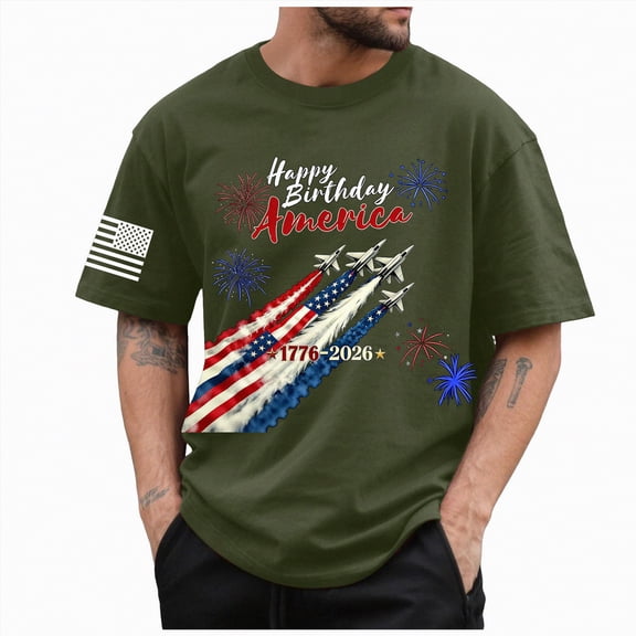 mgoYE 250 Years America Shirt Men Patriotic Short Sleeve USA Tees Shirts Happy Birthday America Tee AG M