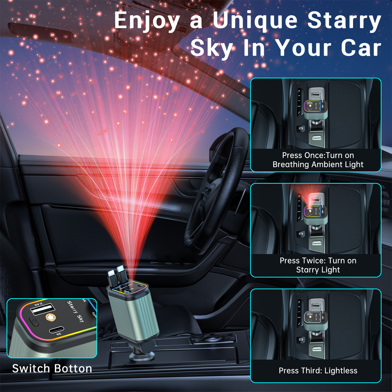 Cshidworld 66W Retractable Car Charger with LED photo 5