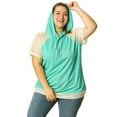 thumbnail image 3 of Agnes Orinda Women's Plus Size Short Sleeves Color Block Sport Activewear Drawstring Hoodie Top, 3 of 7