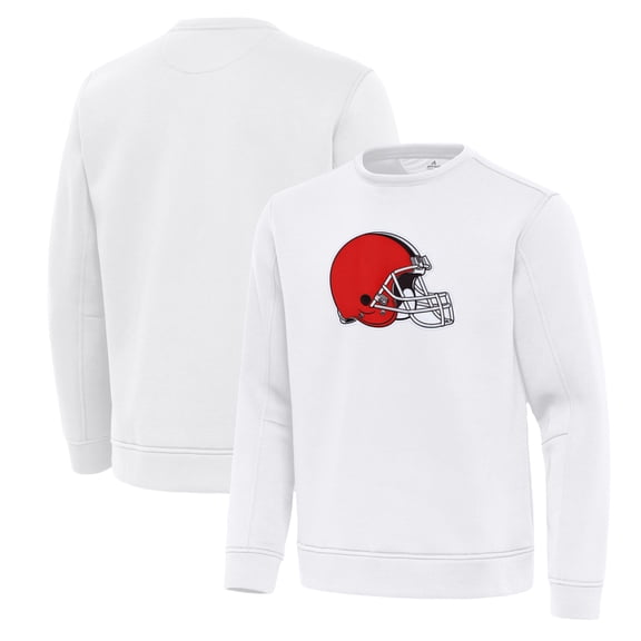 Men's Antigua White Cleveland Browns Relevant Lightweight Pullover Sweatshirt