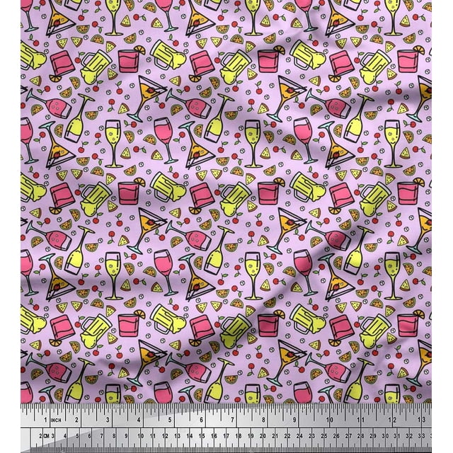Soimoi Poly Georgette Fabric Wine & Beer Beverages Decor Fabric Printed Yard 52 Inch Wide