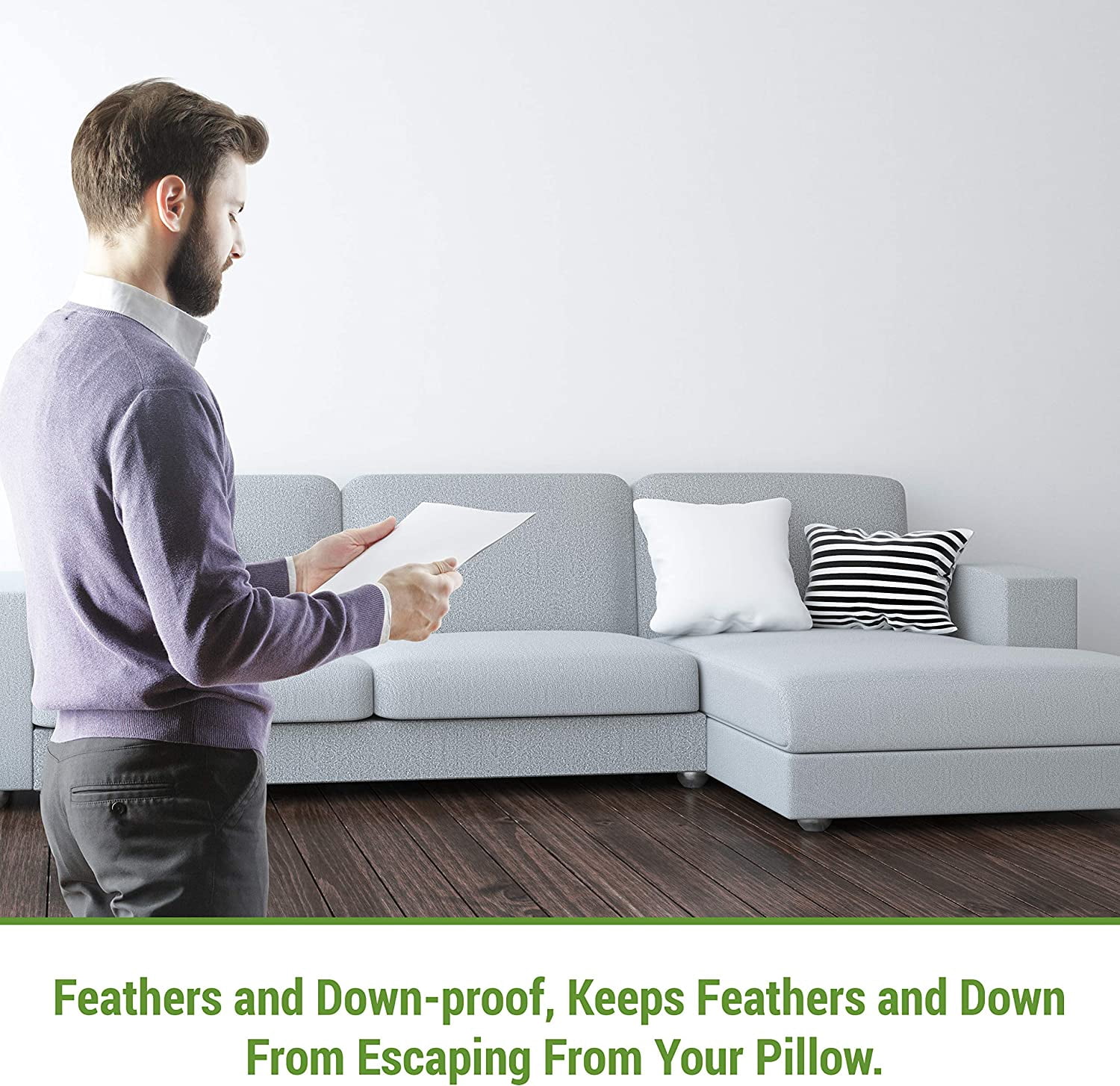 Hudson Comfort 30x30 Pillow Protectors - 100% Waterproof Prevents Feathers from Popping - European Square Zippered Pillow Covers (4 Pack, 30x30 Inch)