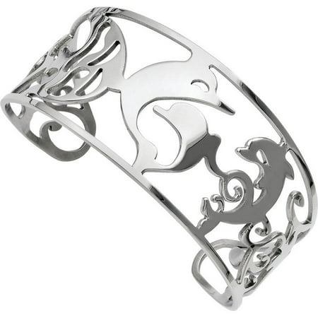 Primal Steel Stainless Steel Dolphins Cuff Bangle
