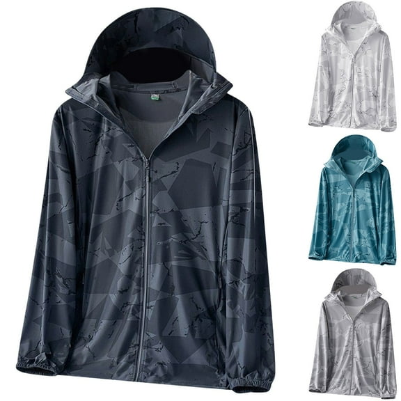 Txeol Men UPF 50 Sun Protection Hoodie Jackets Camo Long Sleeve Shirts Zip Up Hoodie Plus Size Outwear Jacket with Pocket,Blue,XXL