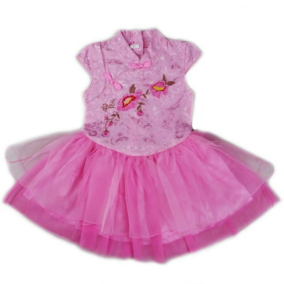 Wenchoice Pink Floral Ruffle-Skirt Cap-Sleeve Dress Girls S(1Y-2Y)