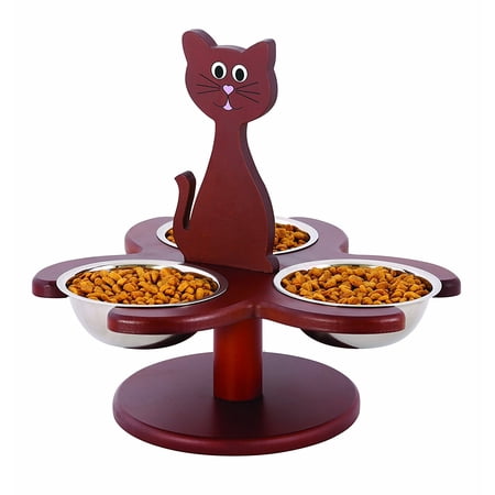 Kitty Stainless Steel 3 Raised Cat Bowls Dishes With Stand Cats
