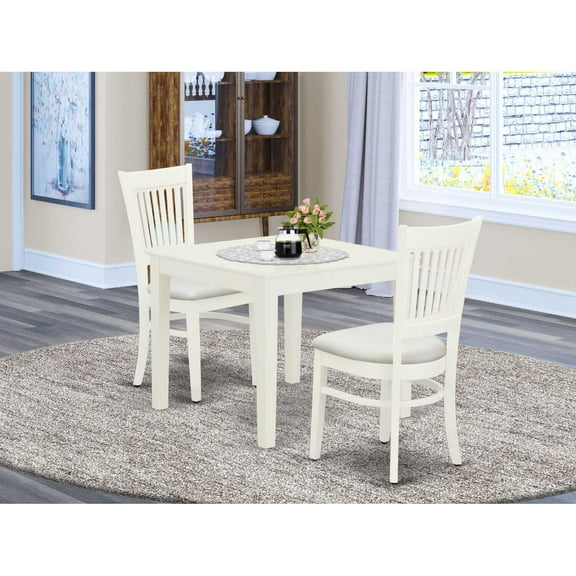 East West Furniture OXVA3-LWH-C 3-Pc Wood Dinette Set2 Dining Room Chairs with Slatted Back and a Linen Fabric Seat and Rectangular Table with Rectangular Top and 4 Legs- Linen White Finish