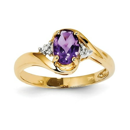 Gemstone Oval Ring - 14k Yellow Gold Diamond and Amethyst Oval Gemstone Ring. Gem Wt- 0.6ct