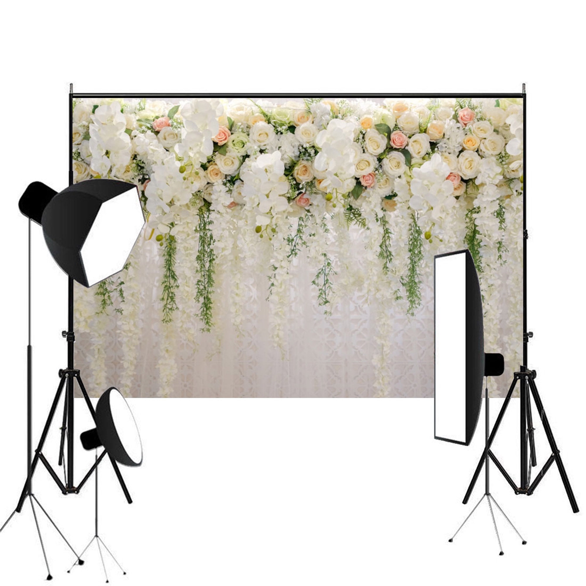 Artifical Flowers Wall Background 7x5ft Studio Photo Wallpaper Background Abstract Artificial Green Flowers Photography Backdrop Photo Background Realistic Decoration Party