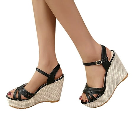 

HIBRO Fashion Womens Casual Shoes Breathable Wedges Thick Soled Outdoor Leisure Sandals
