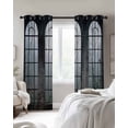 thumbnail image 4 of Window Forest Kitchen Curtains Vintage Arched Black Green Cafe Short Curtains for Bathroom Blackout Window Curtain Grommet Small Window Treatment Tier Drapes for Bedroom Living Room 27.5"x39"x2, 4 of 9