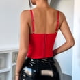 thumbnail image 4 of Corsé con Cuello en V, Tirantes Ajustables y Ribete de Encaje con Volantes para Mujer Top Corto Moldeador Rojo L, 4 of 10
