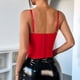 thumbnail image 4 of Corsé con Cuello en V, Tirantes Ajustables y Ribete de Encaje con Volantes para Mujer Top Corto Moldeador Rojo S, 4 of 10