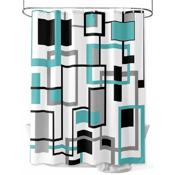 Shower Curtain Modern Geometric Abstract Bathroom Curtains with Hooks, Waterproof Fabric Mid Century Teal Bath Shower Curtains Set for Bathroom Bathtubs Decor 36x72 Inch