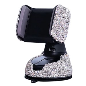 Porte-téléphone de voiture Bling, SUNCARACCL 360Â°Ajustable Crystal Auto Phone Mount Universal Strass Car Support de téléphone Accessoires de voiture pour pare-brise et Air Sortie (blanc)