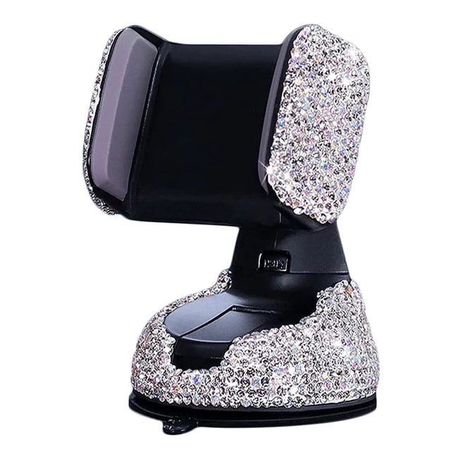 Bling Car Phone Holder, SUNCARACCL 360°Adjustable Crystal Auto Phone Mount Universal Rhinestone Car Stand Phone Holder Car Accessories for Windshield Dashboard and Air Outlet (White)