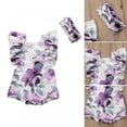 thumbnail image 5 of Summer Baby Girls Floral Print Romper Newborn Ruffled Short Sleeve Bodysuit with Headband Infant One-piece Jumpsuits Outfits, 5 of 7