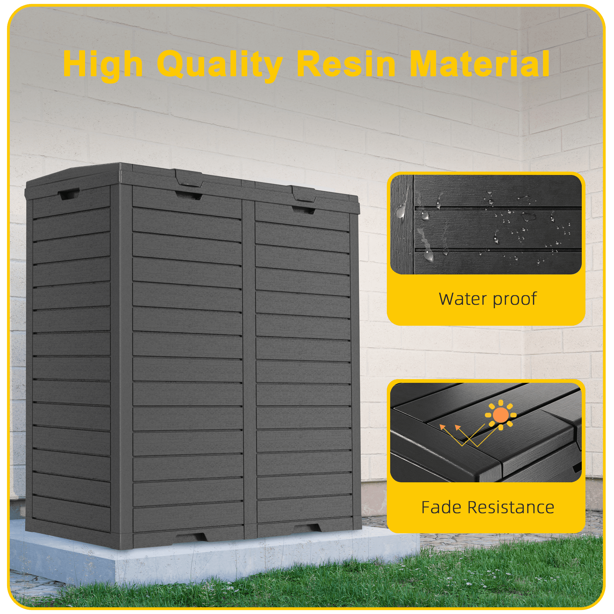 EasyUp Outdoor Trash Can with Lid, Outdoor Trash Bin & Pull-Out Liquid Drawer, Dual Lid Closure Design, Waterproof Resin Garbage Can Container for Patio, Backyard, Deck (Black,62)