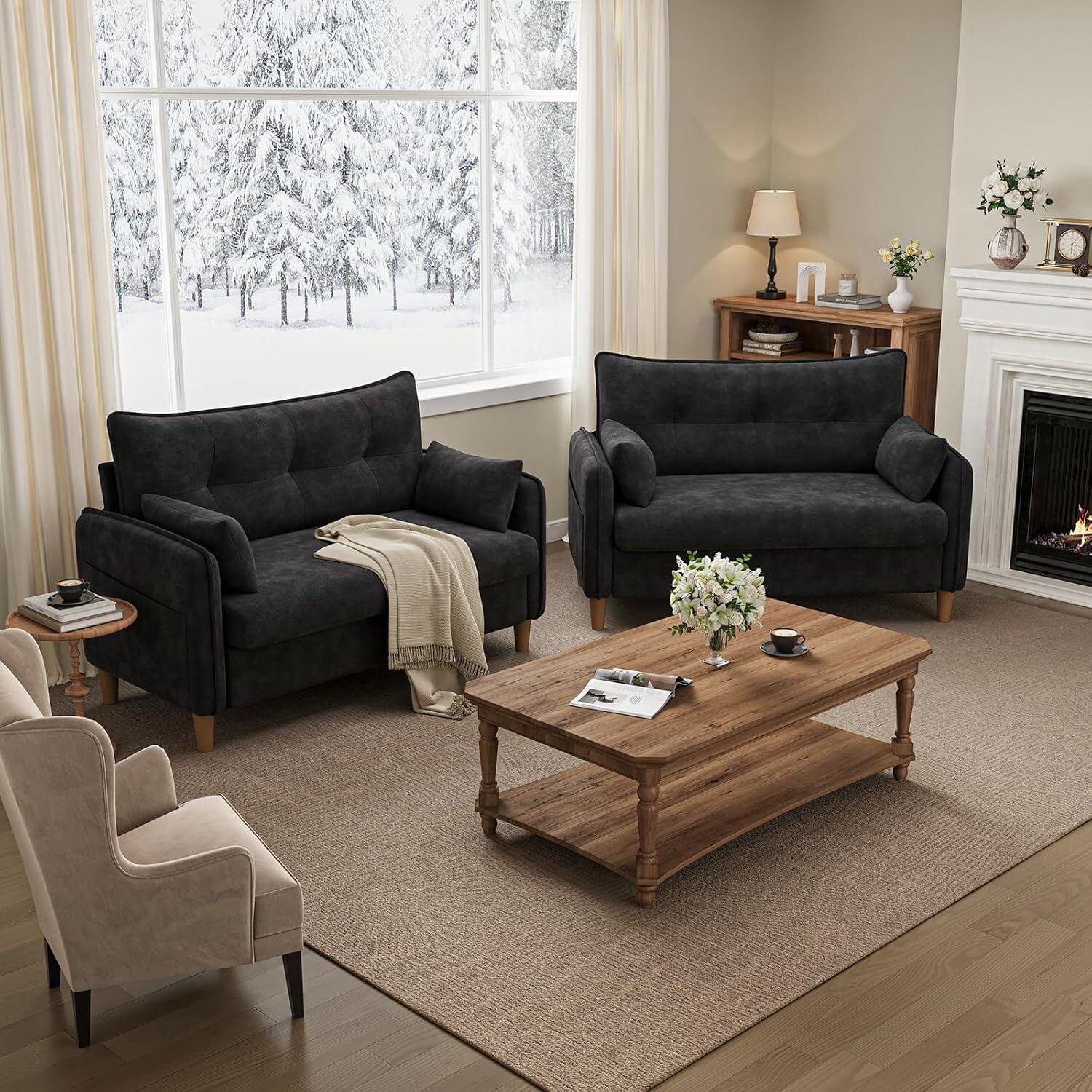 Gacale 50" Loveseat Sofa with Tufted Design, Modern Small Couch for Small Spaces, Compact 2-Seat Fabric Loveseat for Bedroom & Apartment, Black