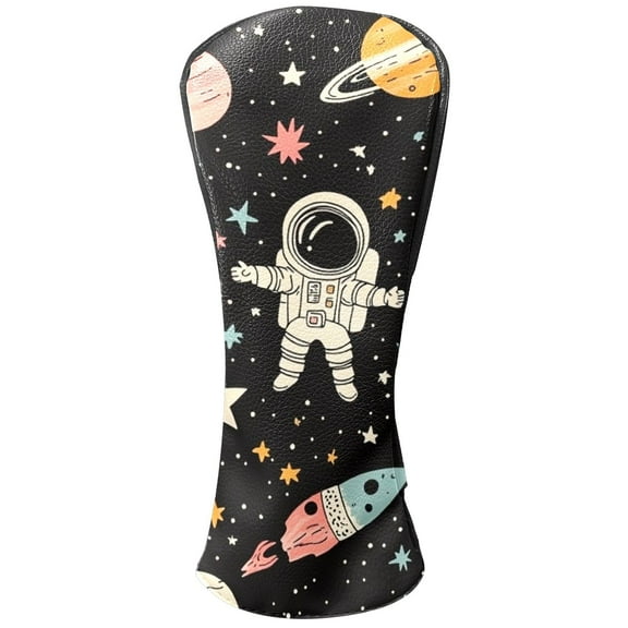 Golf Head Covers Astronaut & Planet Design for Driver, Wood & Hybrid, Premium Waterproof PU Leather with Plush Lining, Space Themed Golf Gifts