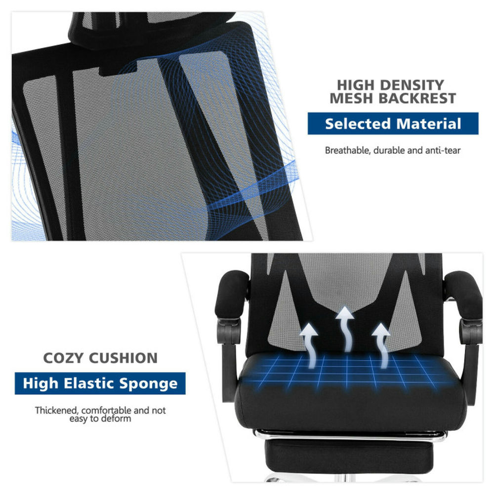 Demi Bonn Ergonomic Recliner Mesh Office Chair with Adjustable Footrest for Home, Bedroom, Study, Black