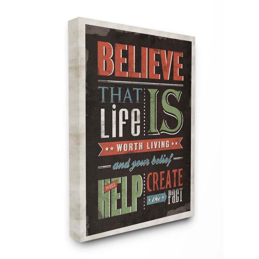 Stupell Industries Believe In Life Vintage Word Design Canvas Wall Art by Ester Kay