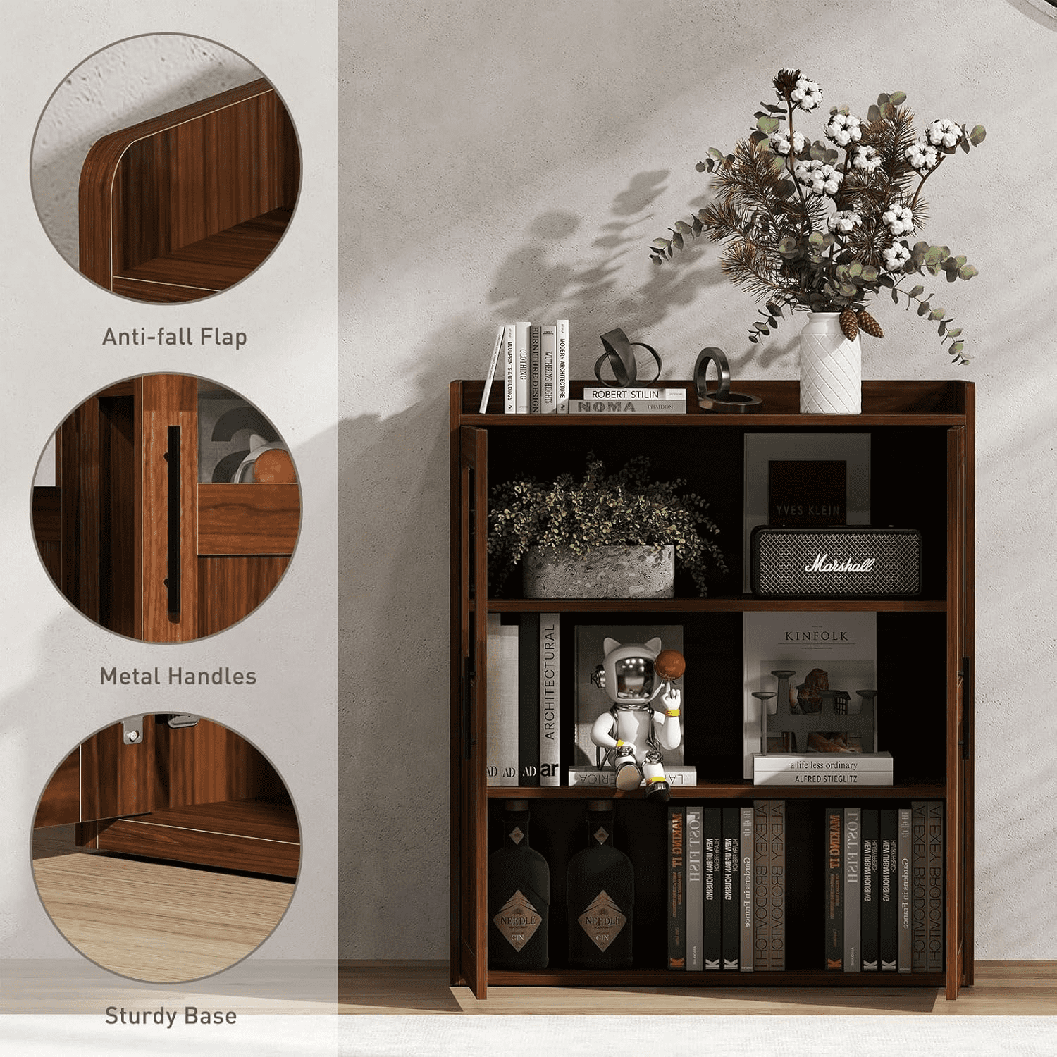 Ebello File & Storage Cabinet with Doors and Adjustable Shelves, Multipurpose Office Credenza for Home or Office, Walnut
