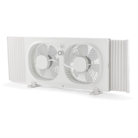 MAINSTAYS 9” 3-SPEED, REVERSABLE TWIN WINDOW FAN, WHITE