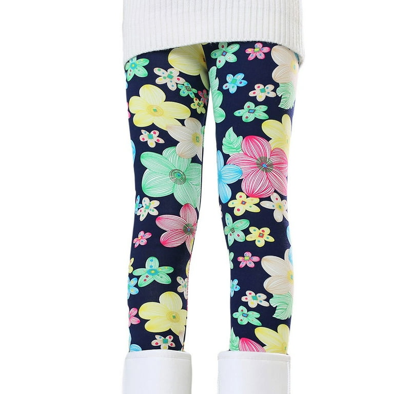 Gyratedream Kids Girls Winter Warm Fleece Leggings Printed Thicken Tight  Trouser,Flower,6-7 Years