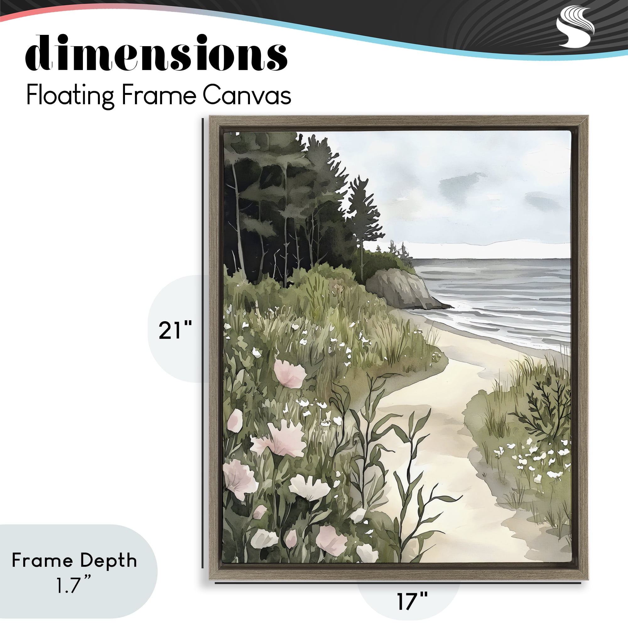 Stupell Industries Coastal Calm Floral Pathway Brown Framed Floater Canvas Wall Art, design by Riley B
