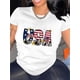 thumbnail image 1 of Women's Patriotic "USA" Graphic Tee - White Round Neck Short Sleeve T-Shirt with American Flag & Fireworks Design, Comfortable Casual Summer Top for Independence Day or Casual Attire, 1 of 6