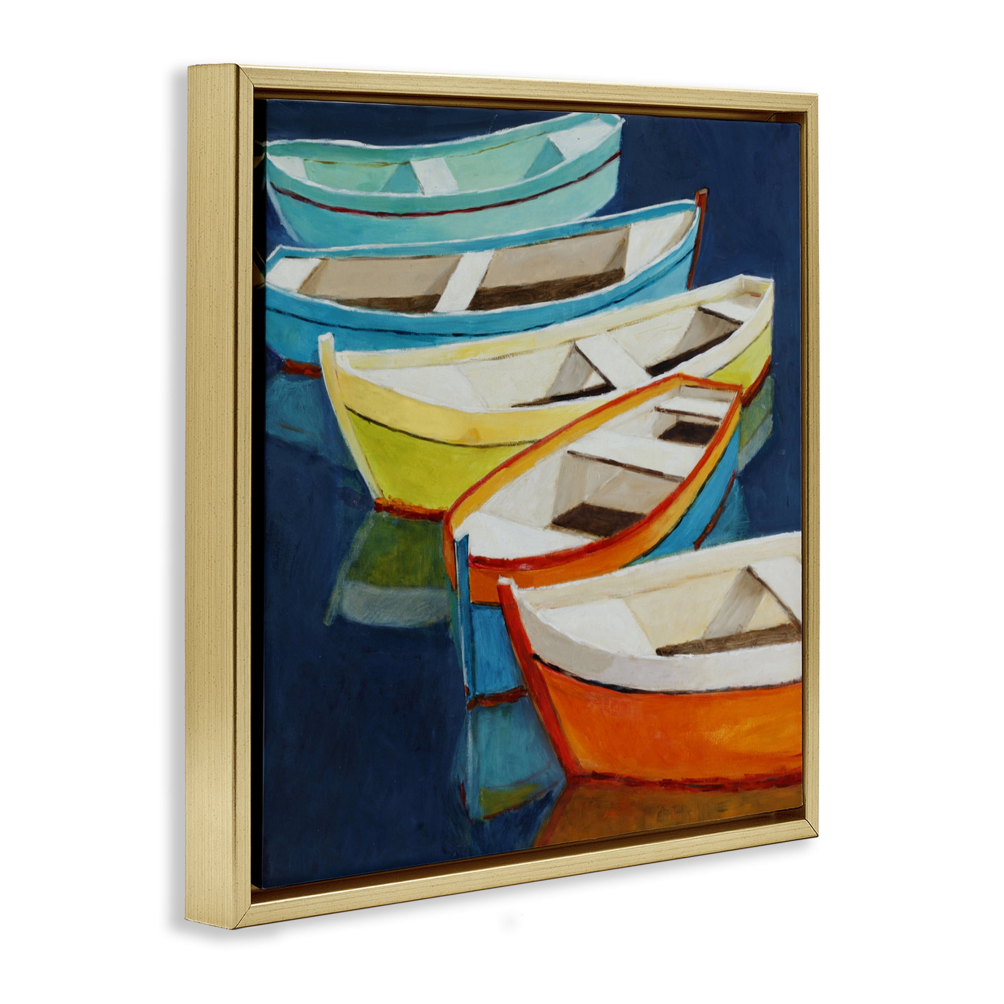 Stupell Industries Serene Rowboats in Summer Gold Framed Floater Canvas Wall Art, design by Lorenzo Collective