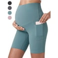 thumbnail image 2 of Gustave Maternity Yoga Workout Shorts with Pockets Pregnant Women Comfy Stretch Active Short Pants Leggings for Running Gym Biker "Blue, XL", 2 of 6