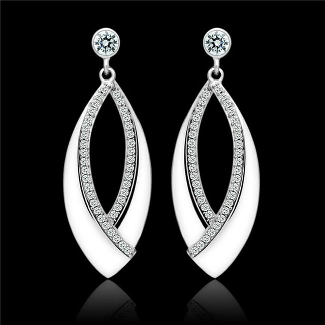 Alamode TS054 Women Rhodium 925 Sterling Silver Earrings with AAA Grade CZ in Clear