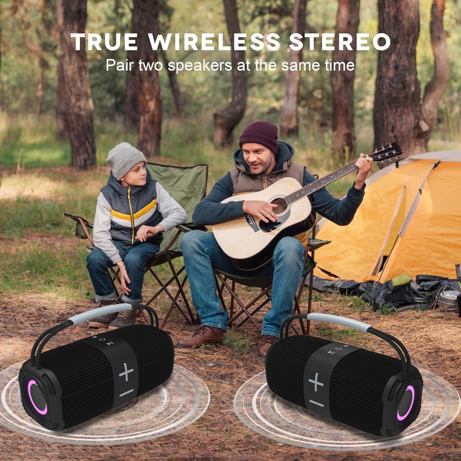 Babyltrl Portable Bluetooth 5.3 Speaker,Wireless Speaker with Dynamic LED Lights and Powerful 360° Sound,TWS Pairing,Outdoor Music Party Show,Black