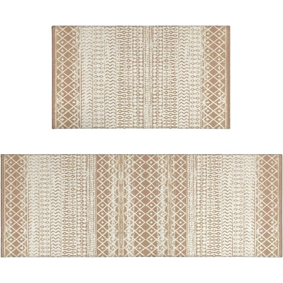 Boho Moroccan Kitchen Rug and Sets 2 Piece Non Skid Washable mat for Kitchen mats for Floor Farmhouse Black Bohemian Kitchen Decor (Yellow, One Size)