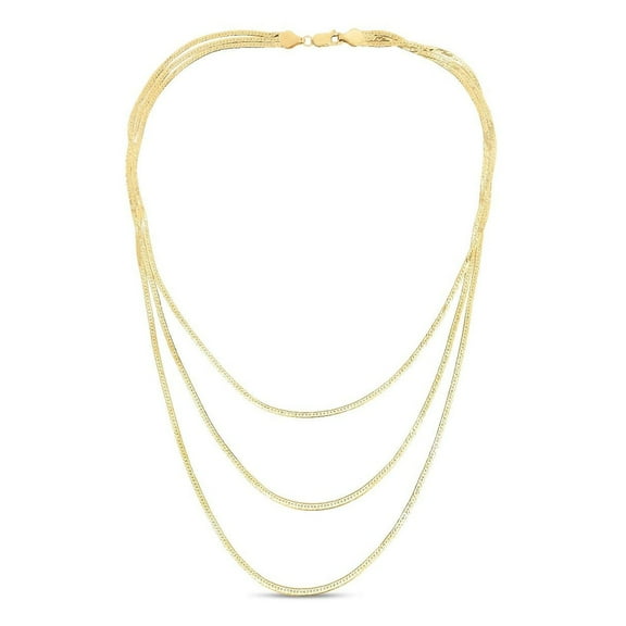 JewelStop 14k Yellow Gold Polished Finish Triple Strand Layered Herringbone Necklace with Lobster Clasp - 16"
