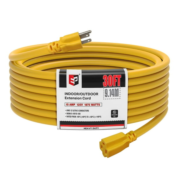Cable de extensión EP de 30 pies/9,1 m, 12/3, SJTW, 15 A, 125 V, para exteriores, UL