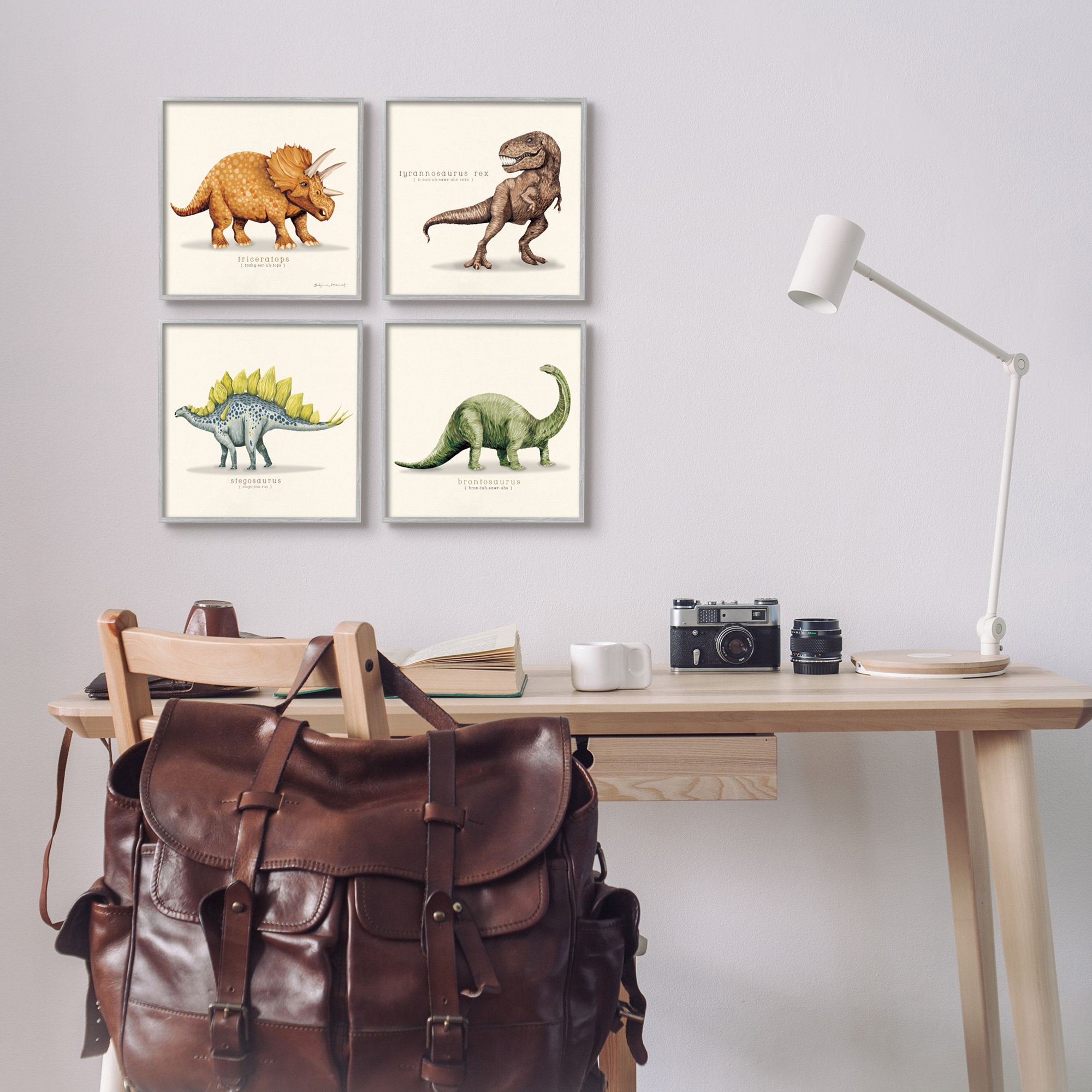 Stupell Educational Dinosaurs Scientific Species Animals & Insects Painting Gray Framed Art Print Wall Art, Set of 4