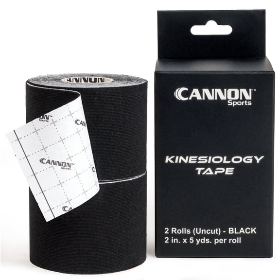 Cannon Sports Uncut Kinesiology Tape - 2 Rolls 2" x 16' Per Roll - Premium Cotton Elastic Athletic Tape - Waterproof & Latex Free – Support for Sports, Injury, Joint Stability & Weightlifting (Black)