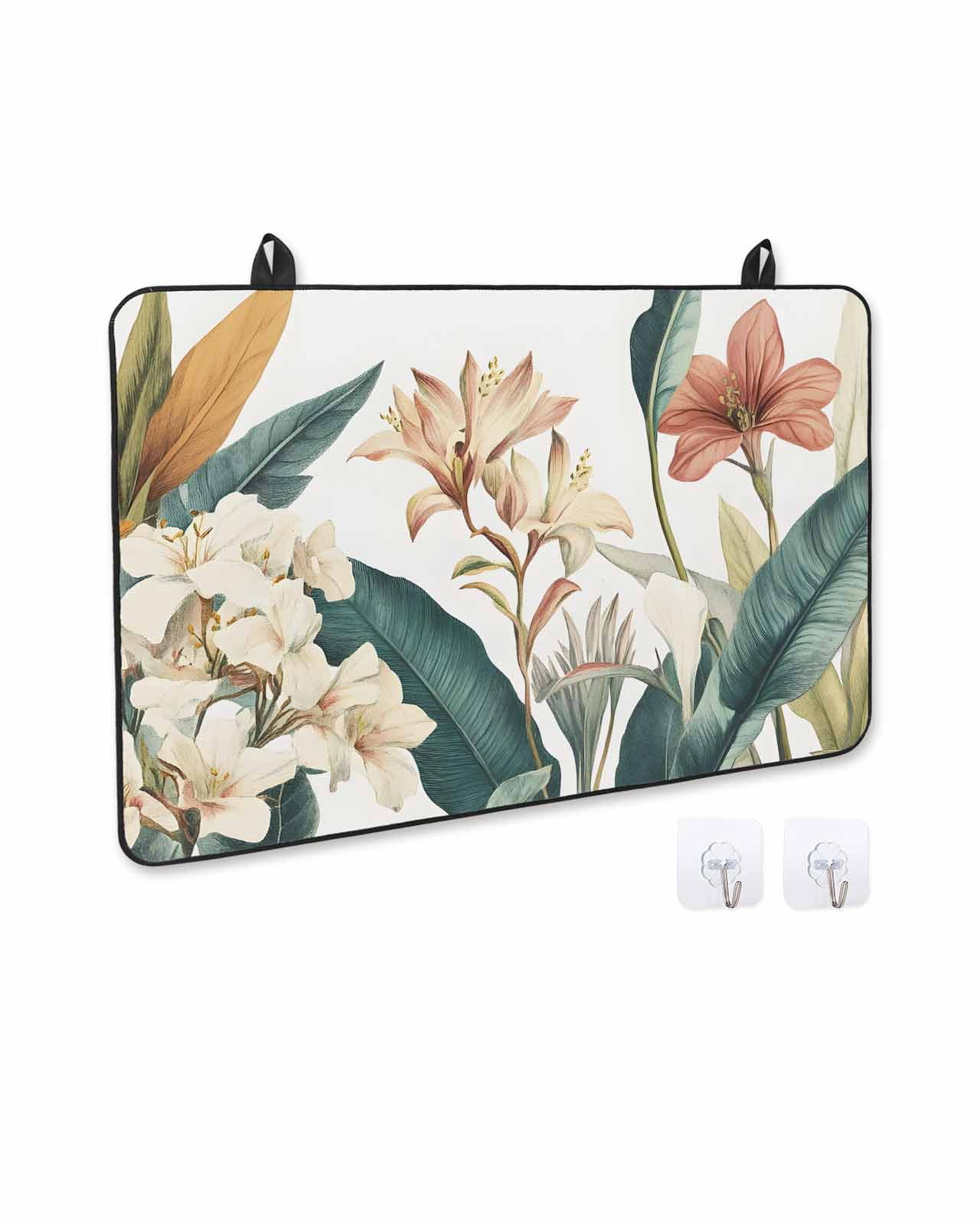 nqOlkjepod Large Induction Cooktop Protector Mat 24"x21", Tropical Floral Leaves Stove Top Covers for Electric Stove, Summer Watercolor Flowers Stove Burner Cover Mats, Glass Top Stove Cover